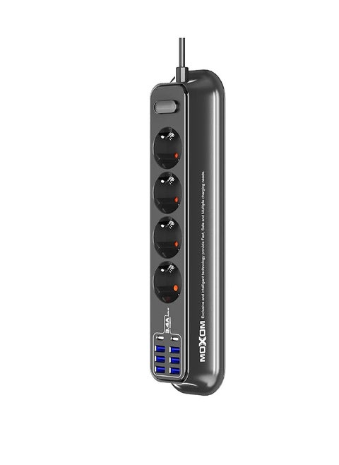 Moxom MX-ST05 12 IN 1 PD Power Strip With 4 Socket, 6 USB, 2 Type-C PD And One Key Master Control For Multi Devices 2500W.
