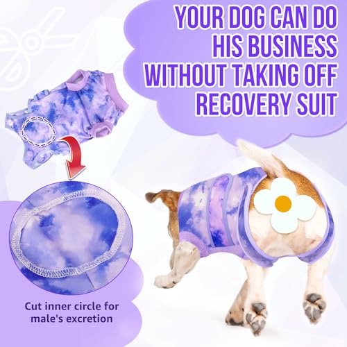 Lukovee Recovery Suit for Dogs, Zipper On Recovery Suit for Female Male Dog, Onesie Abdominal Wounds Cone E-Collar Alternative Prevent Licking Spay Recovery Suit (Small, Purple Tie-dye) - Image 4