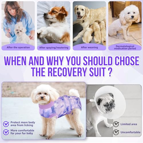 Lukovee Recovery Suit for Dogs, Zipper On Recovery Suit for Female Male Dog, Onesie Abdominal Wounds Cone E-Collar Alternative Prevent Licking Spay Recovery Suit (Small, Purple Tie-dye) - Image 5