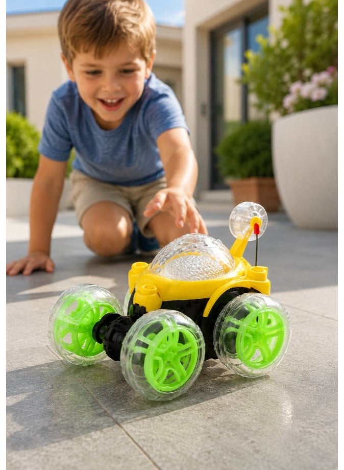 DAT RC Stunt Car with LED Wheels & 360° Flips, Remote Control Tumbling Trick Vehicle for Kids – Green/Black - Image 3