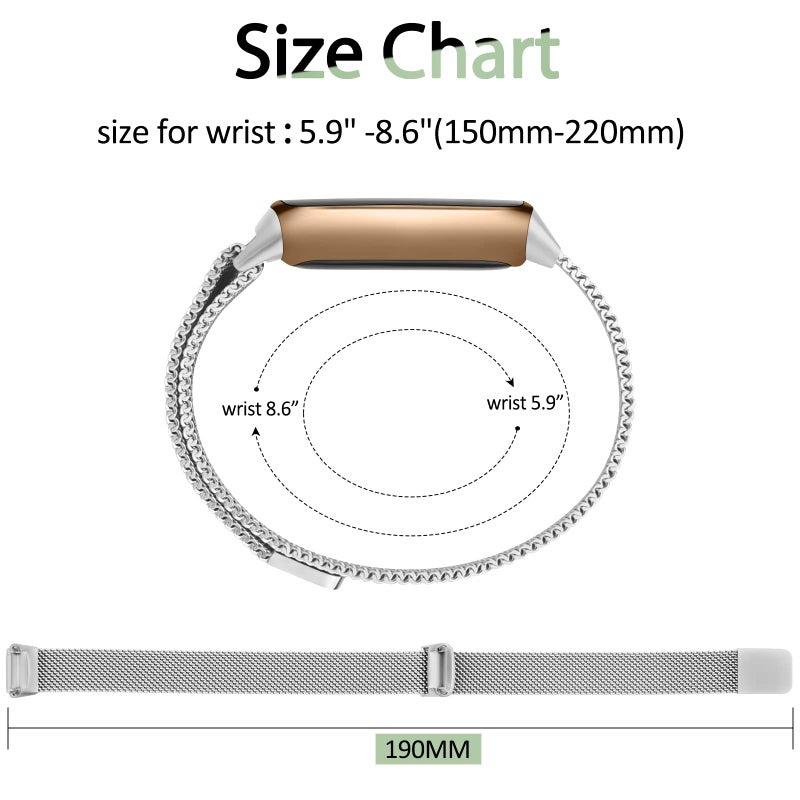 Vanjua حزام معدني فانجوا متوافق مع أساور فيتبيت لوكس، حزام معصم قابل للتعديل من شبكة الفولاذ المقاوم للصدأ بديل لحزام فيتبيت لوكس/إصدار خاص لوكس لساعة تتبع اللياقة البدنية للنساء والرجال (فضي) - Image 3