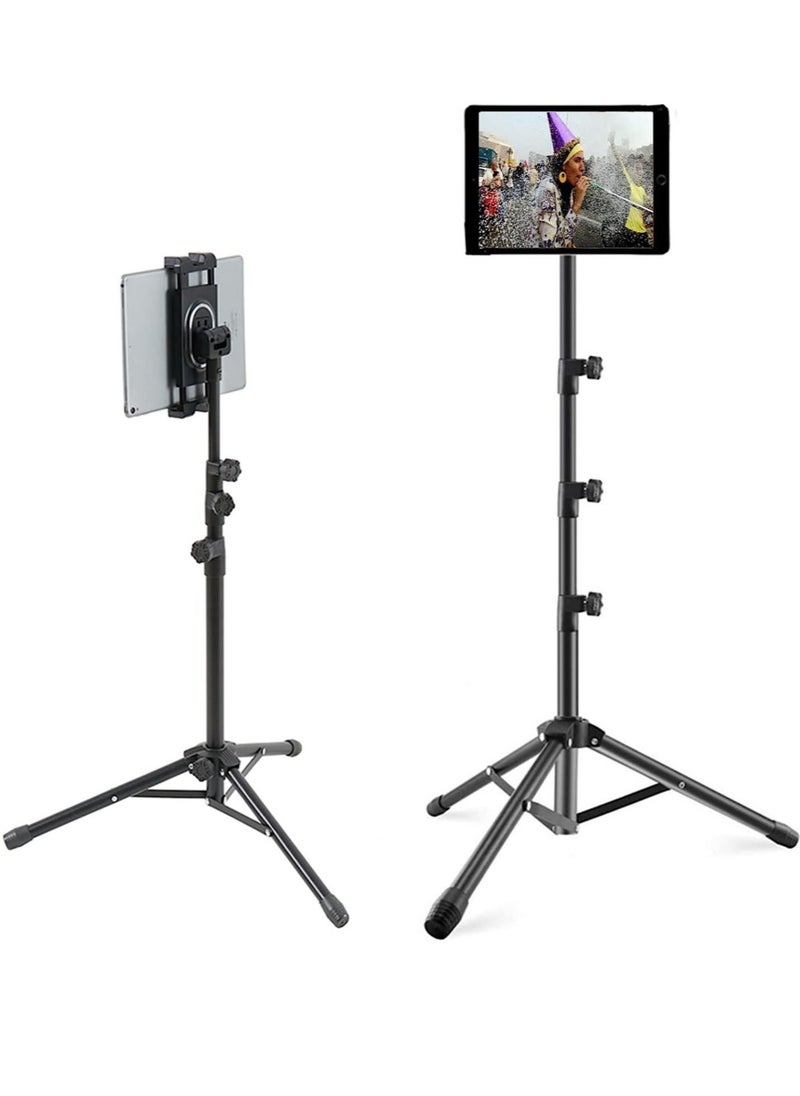 Tripod Stand Tablet Holder: Adjustable Height Tripod Stand Foldable Phone Holder Phone Tripod Stand Floor Tablet Cradle Bracket for 4.7-12.9 Inch iPhone 13 Pro Samsung Tab iPad Mini Galaxy - Image 1