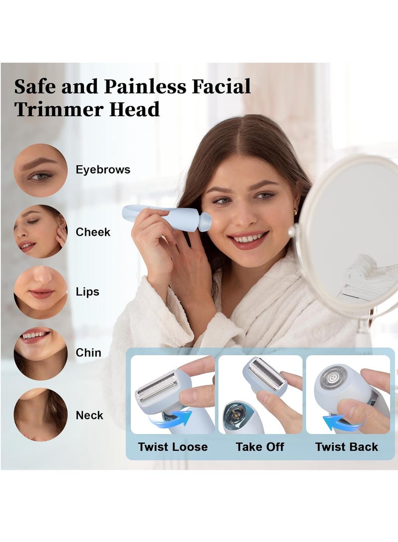 Electric Razors for Women 2 IN 1 Electric Shaver for Womens Legs Underarm Face Pubic Hairs,Wet Dry Use Rechargeable Trimmer Hair Removal with Detachable Head,Painless IPX7 Waterproof Blue - Image 3