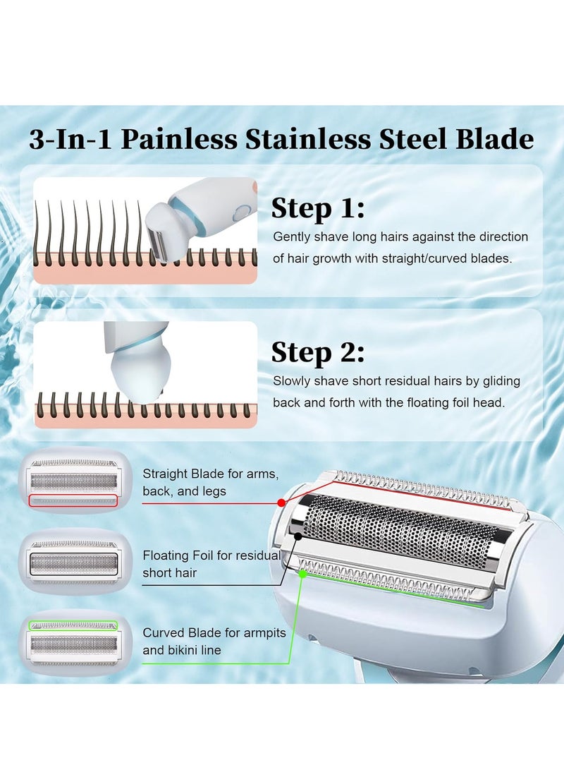 Electric Razors for Women 2 IN 1 Electric Shaver for Womens Legs Underarm Face Pubic Hairs,Wet Dry Use Rechargeable Trimmer Hair Removal with Detachable Head,Painless IPX7 Waterproof Blue - Image 5