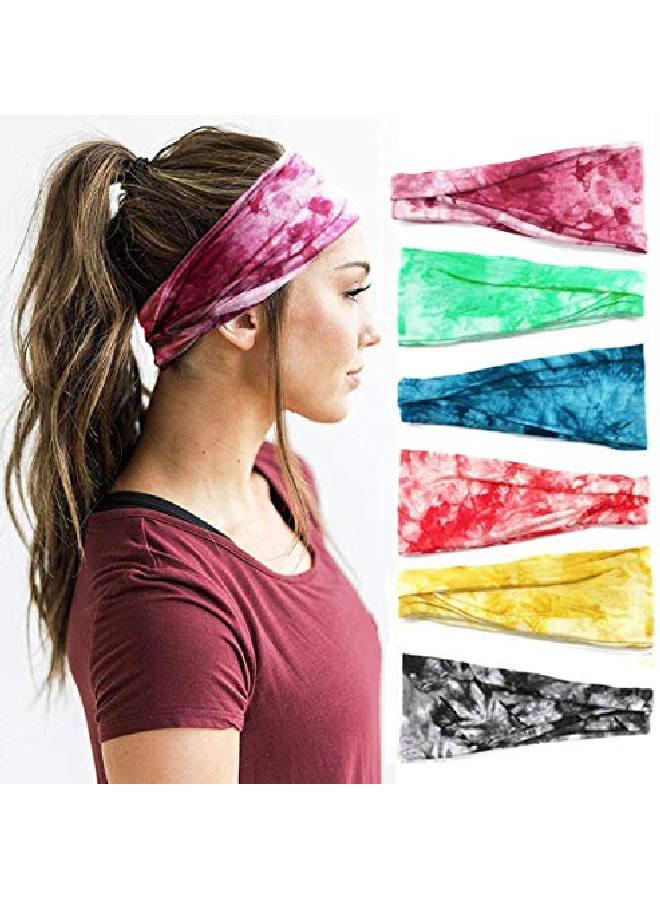 Huachi Women'S Headbands Yoga Workout Exercise Tie Dye Bandeau Headband Sweat Wicking Hair Bands - Image 1