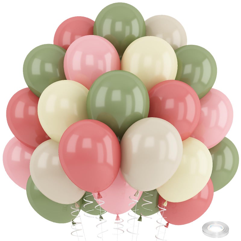 Paeyeq Dusty Green Pink Beige Balloons Light Pink Yellow Mist Sage Cream Peach Balloon 12INCH Ivory White Sand Helium Latex Balloon for Arch Kids Wildflower Goose Birthday Party Decorations Baby Shower - Image 3