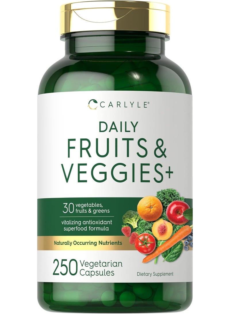 مكمل غذائي من الفواكه والخضراوات | ٢٥٠ كبسولة | مصنوع من ٣٠ نوعًا من الفواكه والخضراوات | تركيبة نباتية، غير معدلة وراثيًا، وخالية من الغلوتين - Image 1