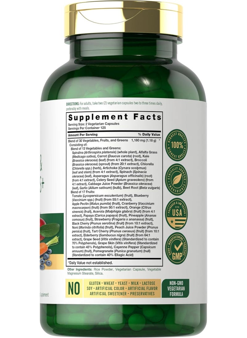 مكمل غذائي من الفواكه والخضراوات | ٢٥٠ كبسولة | مصنوع من ٣٠ نوعًا من الفواكه والخضراوات | تركيبة نباتية، غير معدلة وراثيًا، وخالية من الغلوتين - Image 2