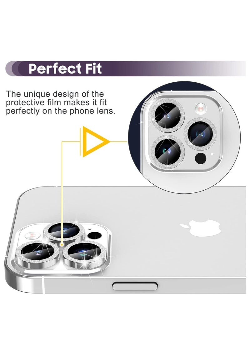 Raxoom iPhone 14 Pro 6.1 inch / 14 Pro Max 6.7 inch Camera Lens Protector, Camera Cover Tempered Glass for iPhone 14 Pro Max/for iPhone 14 Pro [Glitter Diamonds] - Silver - Image 5