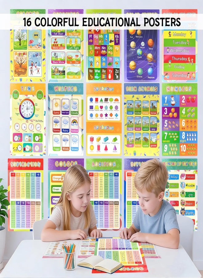 Flamax 16 Packs 16.7 " x 11 " Laminated Learning Posters for Toddlers 1-3, Toddler Educational Poster for Classroom with Glue Dots, Homeschool Toddler Educational Poster, Learning Posters for Toddlers 1-3 - Image 2