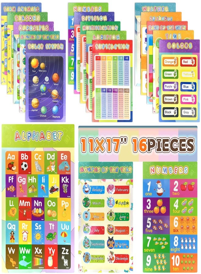 Flamax 16 Packs 16.7 " x 11 " Laminated Learning Posters for Toddlers 1-3, Toddler Educational Poster for Classroom with Glue Dots, Homeschool Toddler Educational Poster, Learning Posters for Toddlers 1-3 - Image 1