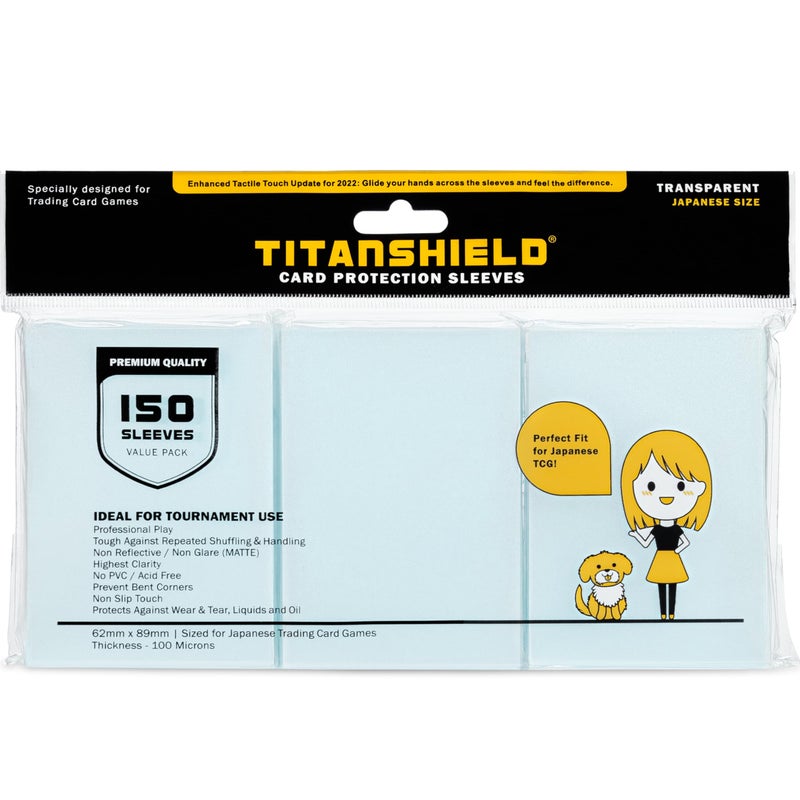 TitanShield (150 Sleeve/Clear) Small Japanese Sized Trading Card Sleeves Deck Protector for Yu-Gi-Oh, Cardfight!! Vanguard & Photocards - Image 1