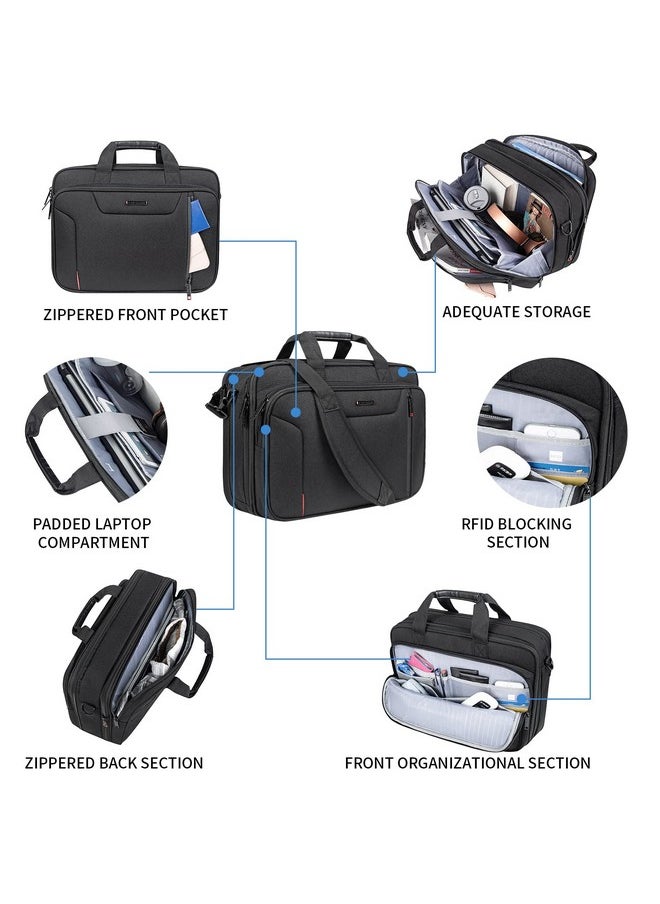EMPSIGN EMPSIGN Stylish Laptop Bag Briefcase, 17.3 Inch Laptop Case Expandable Messenger Bag for Men Water Repellent, RFID Blocking Office Carrying Shoulder Bag for Work Business Travel-Black  - Image 4