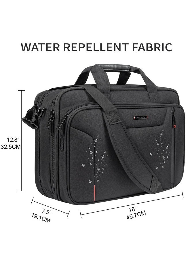 EMPSIGN EMPSIGN Stylish Laptop Bag Briefcase, 17.3 Inch Laptop Case Expandable Messenger Bag for Men Water Repellent, RFID Blocking Office Carrying Shoulder Bag for Work Business Travel-Black  - Image 2