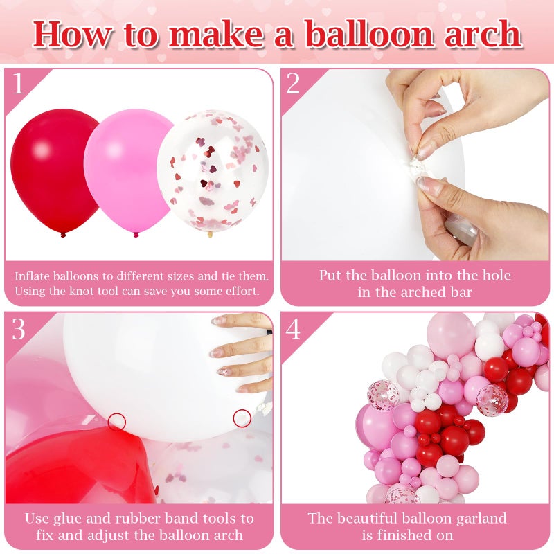 PEASUG Valentines Day Balloon Arch Kit, 168 Pcs Valentine Day Balloon Garland, 18 12 10 inch Latex Confetti Red Pink and White Balloons for Valentines' Day Decorations Wedding Birthday Anniversary Supplies - Image 3
