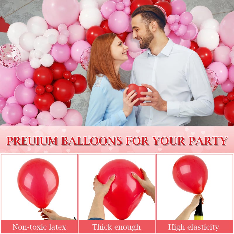 PEASUG Valentines Day Balloon Arch Kit, 168 Pcs Valentine Day Balloon Garland, 18 12 10 inch Latex Confetti Red Pink and White Balloons for Valentines' Day Decorations Wedding Birthday Anniversary Supplies - Image 4