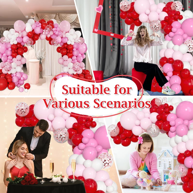 PEASUG Valentines Day Balloon Arch Kit, 168 Pcs Valentine Day Balloon Garland, 18 12 10 inch Latex Confetti Red Pink and White Balloons for Valentines' Day Decorations Wedding Birthday Anniversary Supplies - Image 5