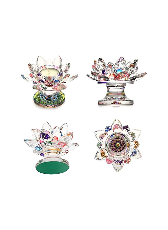 The Bros Colorful Crystal Lotus Flower Candle Holder, Colorful Glass Candle Holder, Votive Tealight Candle Holder, Crystal Decoration for Diwali Romantic Candle Dinners/Wedding/Party (11cm W,8.2cm H)  - Image 3