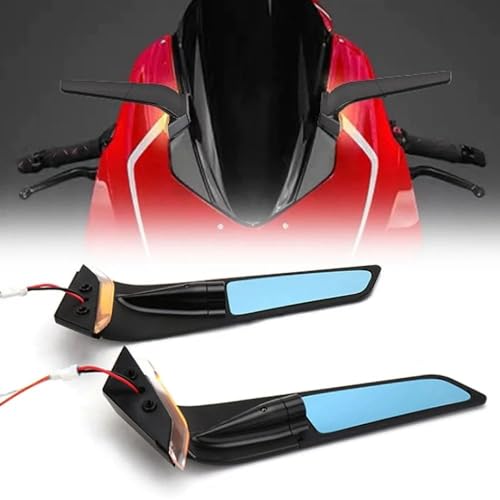 WALIPILUSI Motorcycle CNC Side Mirrors with LED Light Fits for Ducati Panigale V4 V4S V4R 2019-2024 PANIGALE V2 2020-2024 Anti-glare Blue Lenses Adjustable Wind Wing Rearview Mirrors Turn Signal Mirrors - Image 1