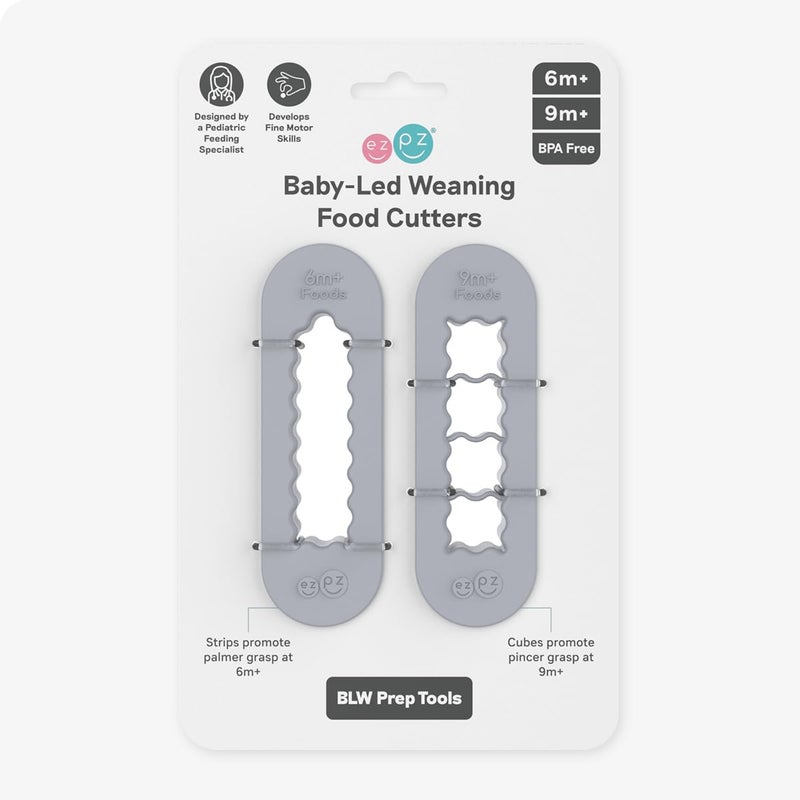 ezpz Baby-Led Weaning Food Cutters (2 pack in Pewter) - 6 / 9 Months + - Food Prep for Infants - Image 1
