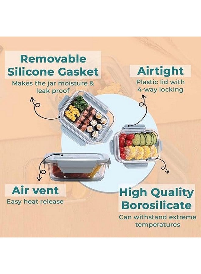 The Better Home Borosilicate Glass Lunch Box Set of 3 (410 ml Each) | Tiffin Box for Office for Men Women |Lunch Box for Women School Kids |Microwave Safe Leak Proof Airtight Lunch Boxes (Blue) - Image 2