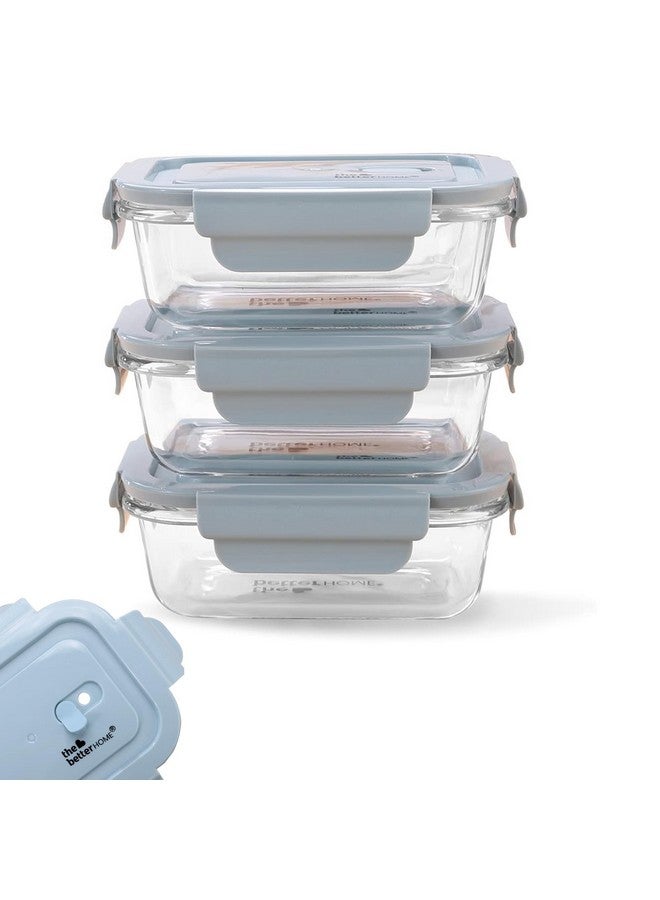 The Better Home Borosilicate Glass Lunch Box Set of 3 (410 ml Each) | Tiffin Box for Office for Men Women |Lunch Box for Women School Kids |Microwave Safe Leak Proof Airtight Lunch Boxes (Blue) - Image 1