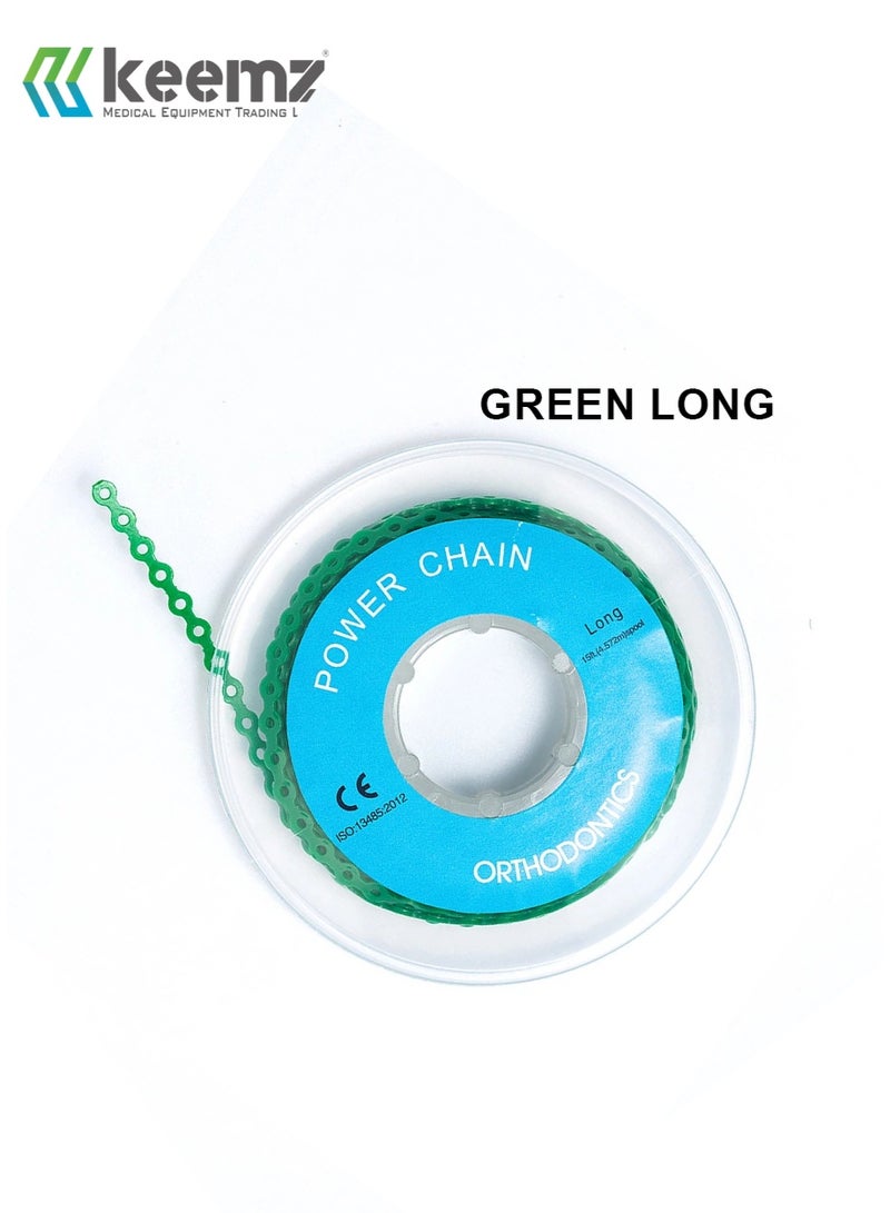 keemz Dental Elastic Ultra Power Rubber Chains for Braces GREEN LONG - Image 1