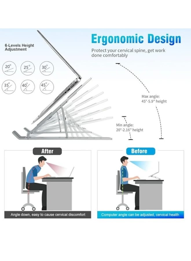 تقليدي حامل لابتوب قابل للتعديل – قاعدة ألومنيوم محمولة لرفع اللابتوب للمكتب، قابلة للطي مع تهوية وتبريد متوافق مع ماك بوك برو/إير، HP، ديل، سوني وجميع أجهزة النوت بوك - Image 3