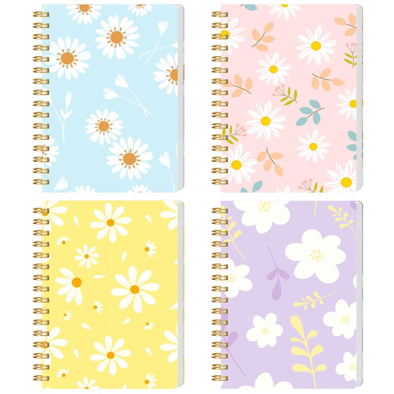 Koogel 4PCS Pocket Notebooks Set, A6 Spiral Notebooks with Floral Designs, 4.1" Ã— 5.8" Server Notes, for Everyday Carry Party Favors, Office School Supplies, College Ruled - Image 1