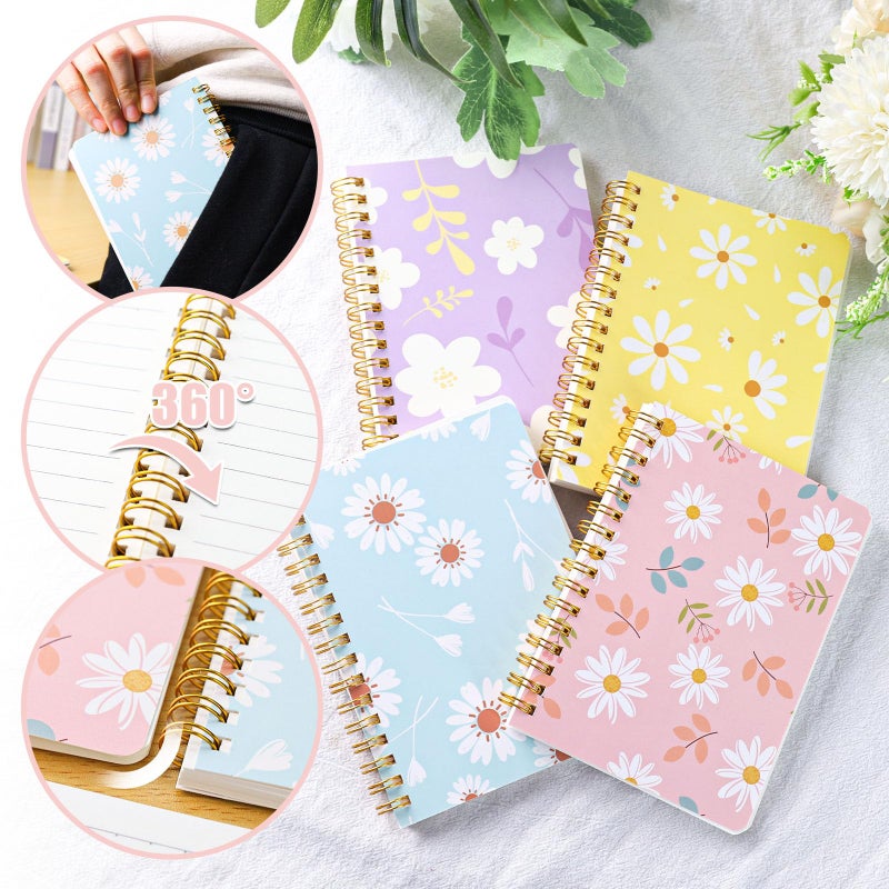 Koogel 4PCS Pocket Notebooks Set, A6 Spiral Notebooks with Floral Designs, 4.1" Ã— 5.8" Server Notes, for Everyday Carry Party Favors, Office School Supplies, College Ruled - Image 5