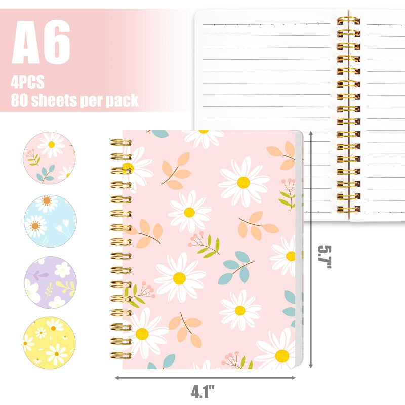 Koogel 4PCS Pocket Notebooks Set, A6 Spiral Notebooks with Floral Designs, 4.1" Ã— 5.8" Server Notes, for Everyday Carry Party Favors, Office School Supplies, College Ruled - Image 2