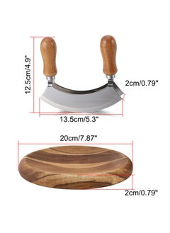 SYOSI Double Blade Chopping Knife with Round Cutting Board, Stainless Steel Mezzaluna Pizza Cutter Rocker Knife, Salad Chopper and Mincing Knife Set  - Image 4