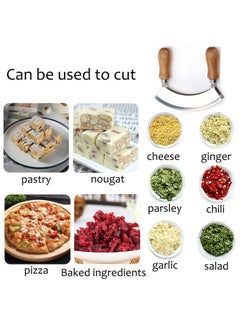 SYOSI Double Blade Chopping Knife with Round Cutting Board, Stainless Steel Mezzaluna Pizza Cutter Rocker Knife, Salad Chopper and Mincing Knife Set  - Image 2