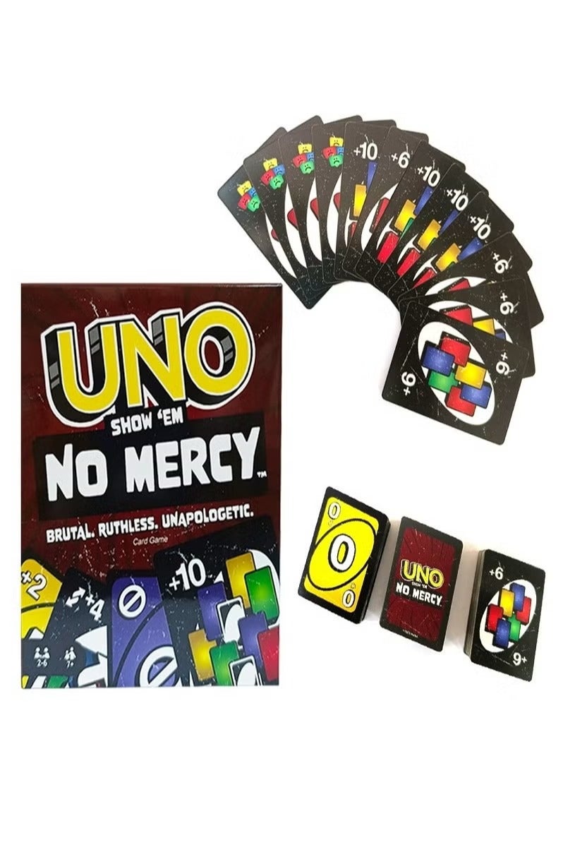 ماتيل جيمز لعبة الورق UNO Show ‘Em No Mercy – إصدار شرس من أونو الكلاسيكية بـ168 بطاقة – قواعد خاصة وعقوبات قاسية – مثالية لليالي الألعاب العائلية، الحفلات والسفر – للأعمار 7+ ولعدد 2 إلى 6 لاعبين - Image 1