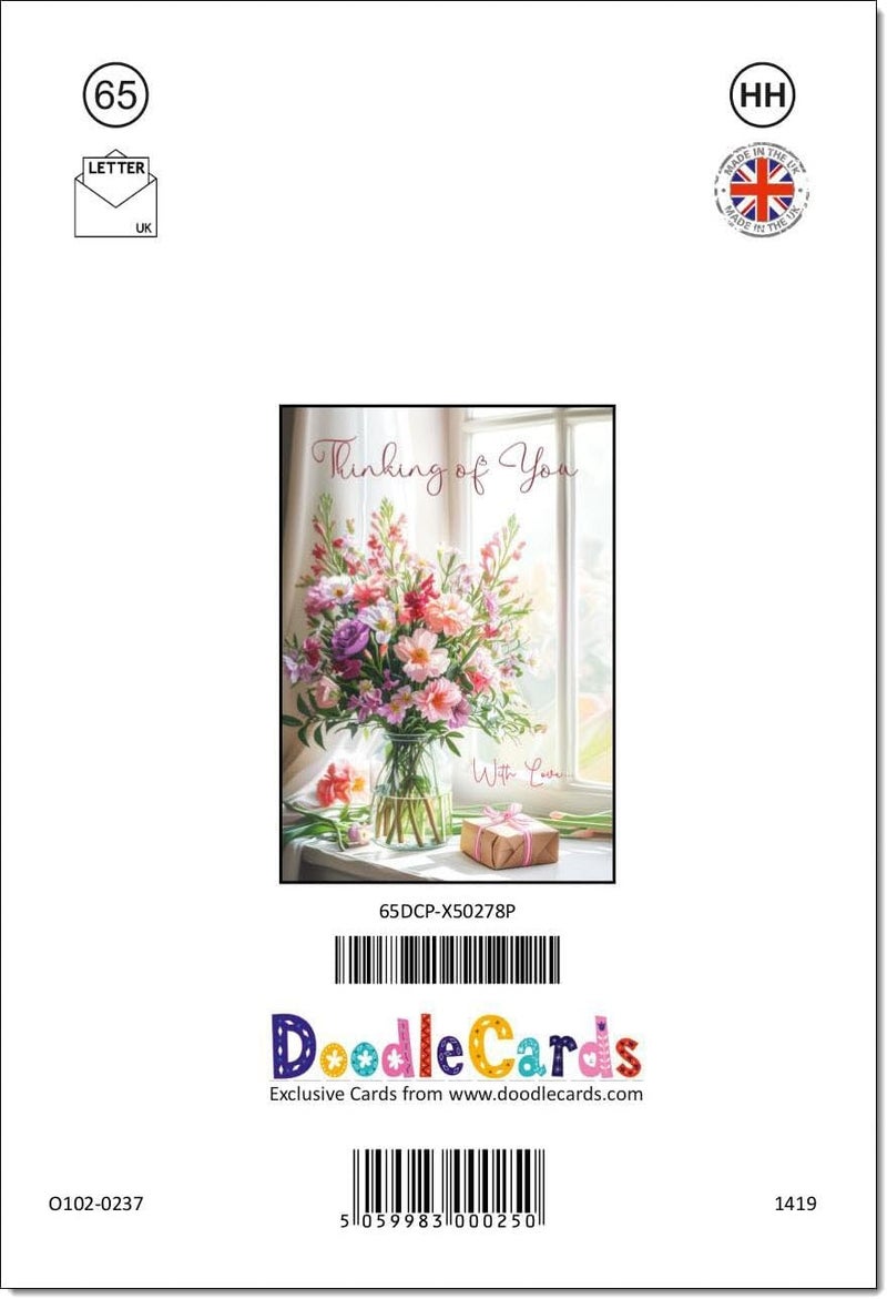 doodlecards بطاقة تفكير فيك باقة زهور وهدية حجم متوسط مع ظرف عادي - Image 3