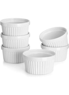 Generic Set of 6, Creme Brulee Ramekins Oven Safe, Porcelain Ramiken Set, Souffle, Custard Cups for Baking and Ice Cream Bowl, White  - Image 1