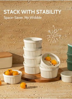 Generic Set of 6, Creme Brulee Ramekins Oven Safe, Porcelain Ramiken Set, Souffle, Custard Cups for Baking and Ice Cream Bowl, White  - Image 4