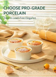 Generic Set of 6, Creme Brulee Ramekins Oven Safe, Porcelain Ramiken Set, Souffle, Custard Cups for Baking and Ice Cream Bowl, White  - Image 3
