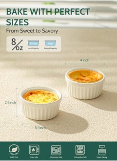Generic Set of 6, Creme Brulee Ramekins Oven Safe, Porcelain Ramiken Set, Souffle, Custard Cups for Baking and Ice Cream Bowl, White  - Image 2