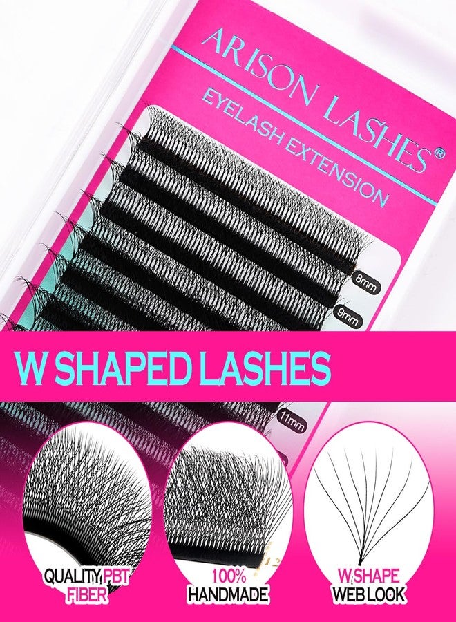 أريسون لاشز وصلات رموش جاهزة على شكل حرف W، رموش كثيفة سهلة التوزيع، رموش صناعية سوداء غير لامعة كثيفة جاهزة على شكل حرف W (0.07-D-8-15 مم) - Image 2