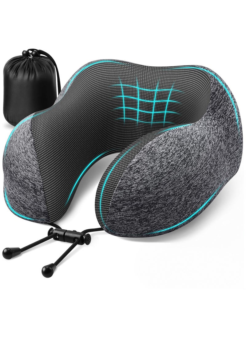NNEWVANTE - Travel Pillow, Travel Pillows for Sleeping Airplane, Removable Cover Neck Pillow with Adjustable Clasp, Memory Foam Neck Pillow Set with Eye Mask, Earplugs and Storage Bag (Dark Grey) - Image 1