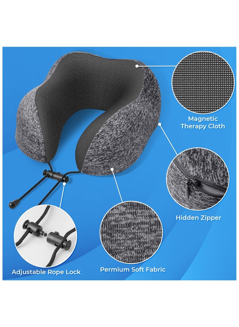 NNEWVANTE - Travel Pillow, Travel Pillows for Sleeping Airplane, Removable Cover Neck Pillow with Adjustable Clasp, Memory Foam Neck Pillow Set with Eye Mask, Earplugs and Storage Bag (Dark Grey) - Image 1