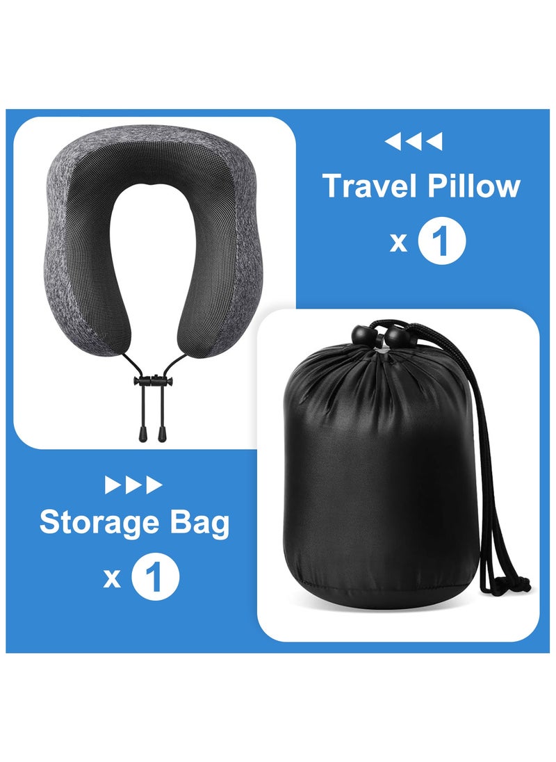 NNEWVANTE - Travel Pillow, Travel Pillows for Sleeping Airplane, Removable Cover Neck Pillow with Adjustable Clasp, Memory Foam Neck Pillow Set with Eye Mask, Earplugs and Storage Bag (Dark Grey) - Image 1