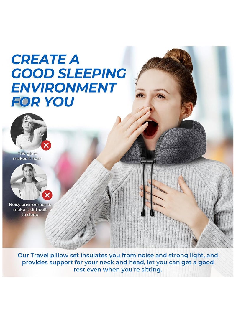 NNEWVANTE - Travel Pillow, Travel Pillows for Sleeping Airplane, Removable Cover Neck Pillow with Adjustable Clasp, Memory Foam Neck Pillow Set with Eye Mask, Earplugs and Storage Bag (Dark Grey) - Image 1