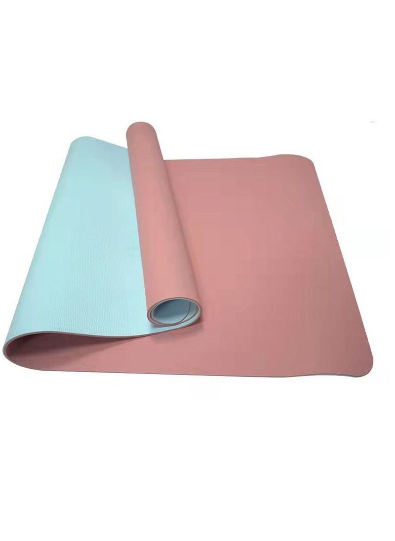 Generic Non Slip Pilates Fitness Exercise Mat Portable Dual Layers Yoga Mat Anti slip Yoga Pink and Blue 80x60Cm  - Image 2