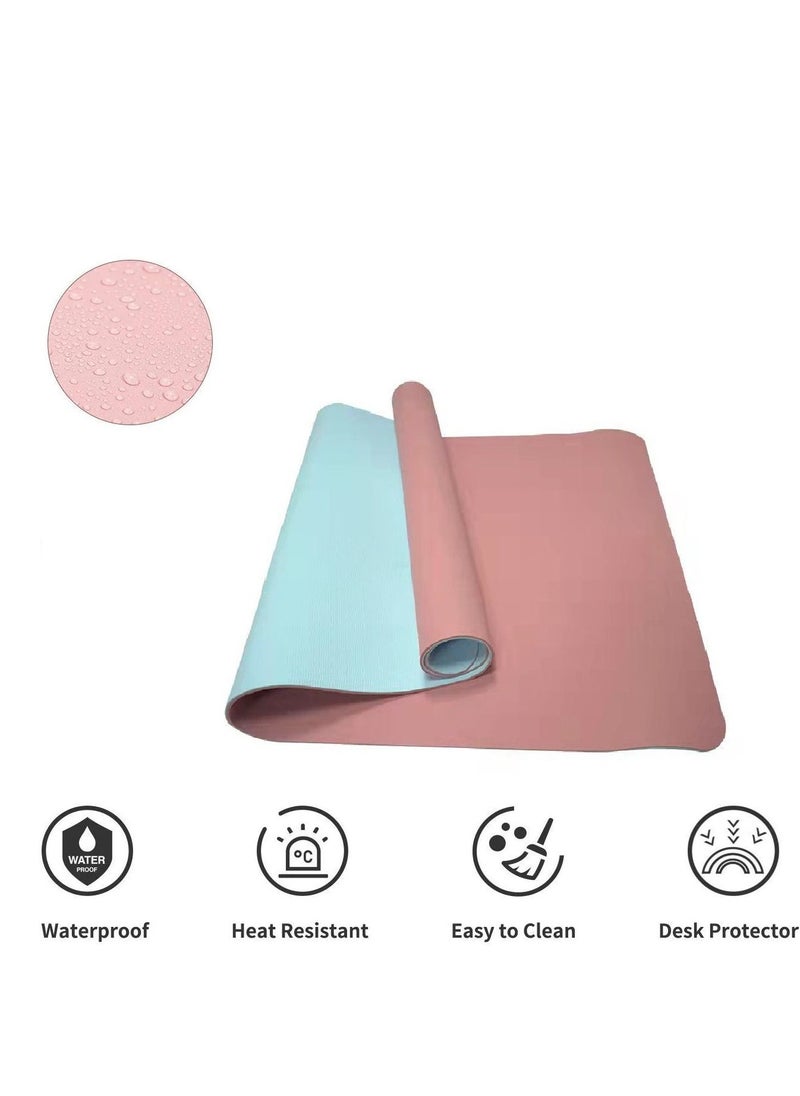 Generic Non Slip Pilates Fitness Exercise Mat Portable Dual Layers Yoga Mat Anti slip Yoga Pink and Blue 80x60Cm  - Image 1