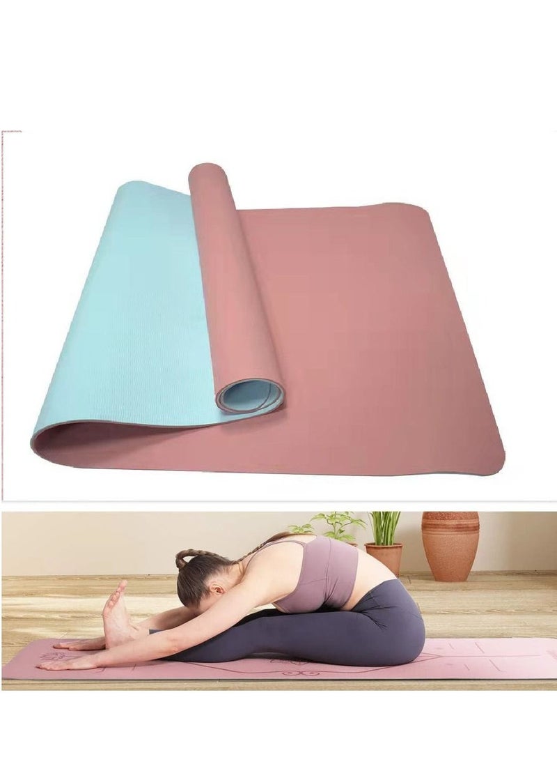 Generic Non Slip Pilates Fitness Exercise Mat Portable Dual Layers Yoga Mat Anti slip Yoga Pink and Blue 80x60Cm  - Image 5