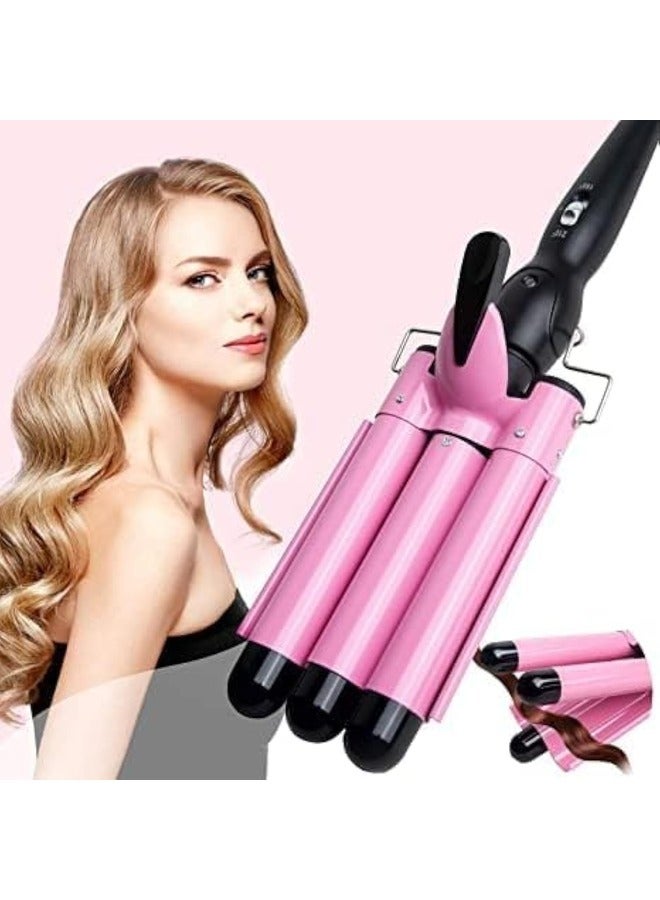 ELTRAZONE Triple Barrel Curling Iron: 1-Inch Hair Waver for Gorgeous Mermaid Beach Waves, Adjustable Temperature Ceramic Tourmaline Curler (Pink) - Image 1