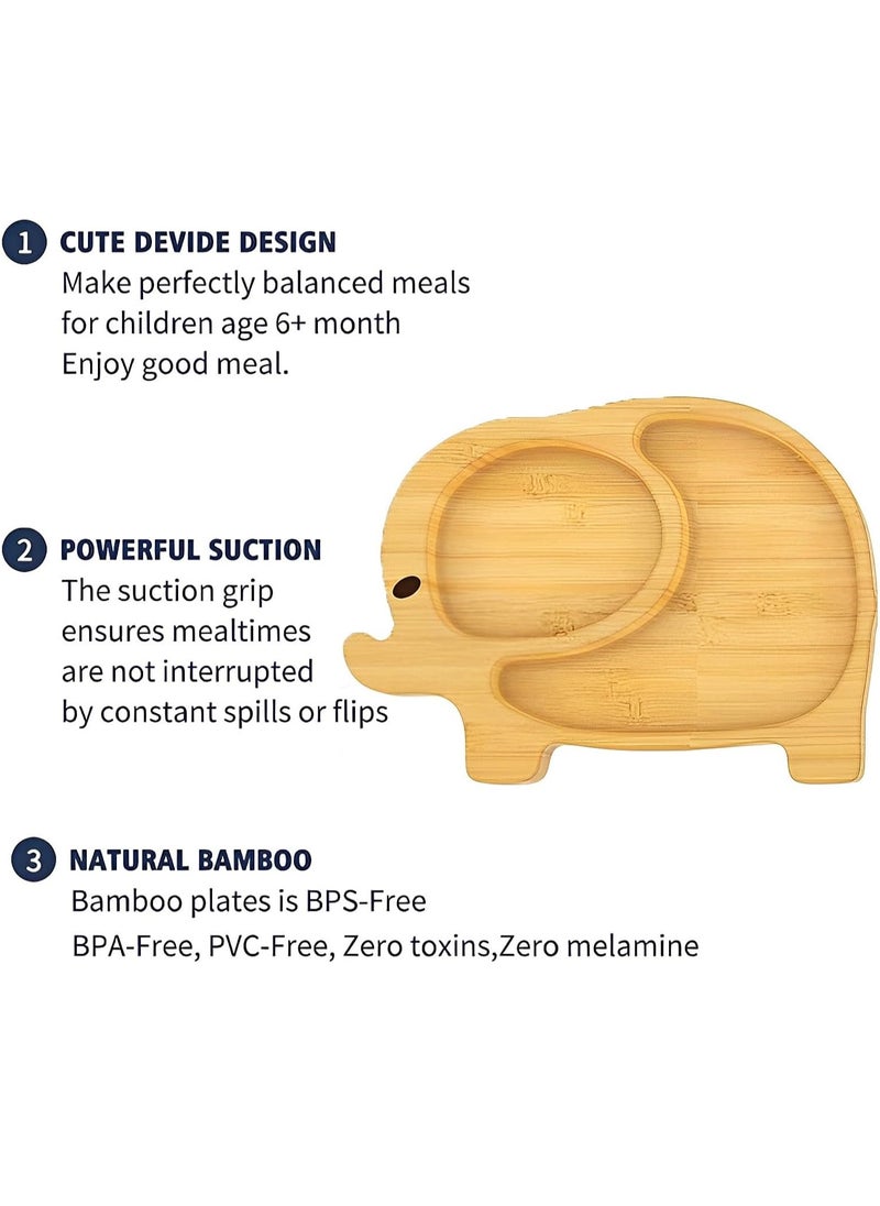 Gonice Baby Feeding Set, Bamboo Suction Plate with Silicone Spoon and Fork, Baby Weaning Supplies Set, Toddler Self Feeding Dish Set, Baby Tableware Set, Elephant  - Image 4