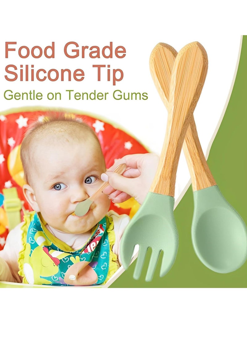 Gonice Baby Feeding Set, Bamboo Suction Plate with Silicone Spoon and Fork, Baby Weaning Supplies Set, Toddler Self Feeding Dish Set, Baby Tableware Set, Elephant  - Image 2